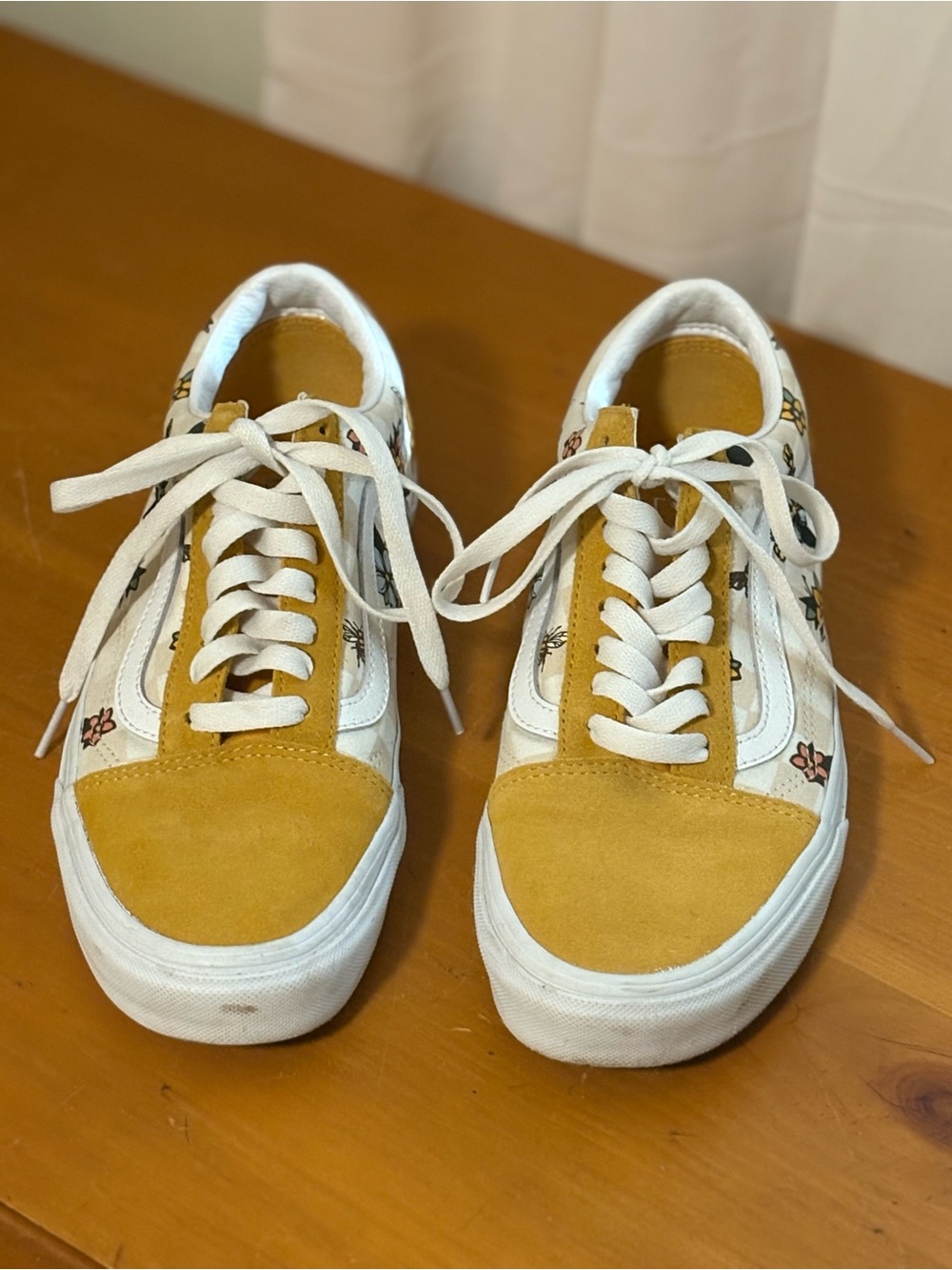 Vans Yellow and White Floral Low-Top Sneakers